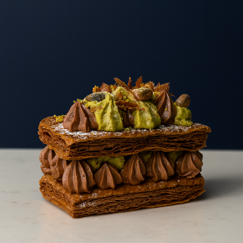 Pistachio and Chocolate Mille Feuille